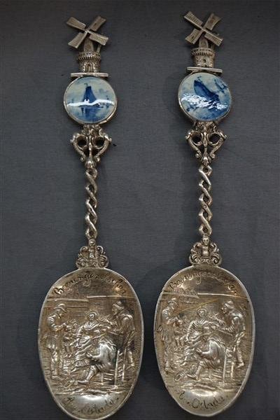 Two (2)  Dutch Silver and Delft Porcelain Spoons (1 of 6)