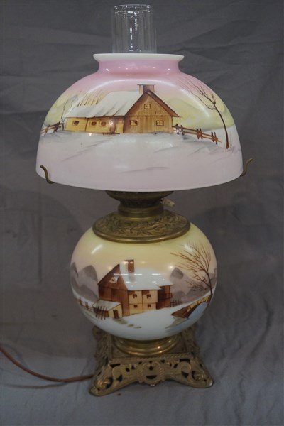 Victorian Handpainted Electrified Oil Lamp (1 of 6)