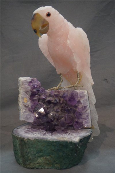Carved Rose Quartz Parrot Sculpture (1 of 7)