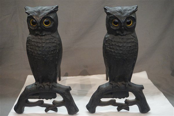 19th Century Cast Iron  Owl Form Andirons (1 of 5)