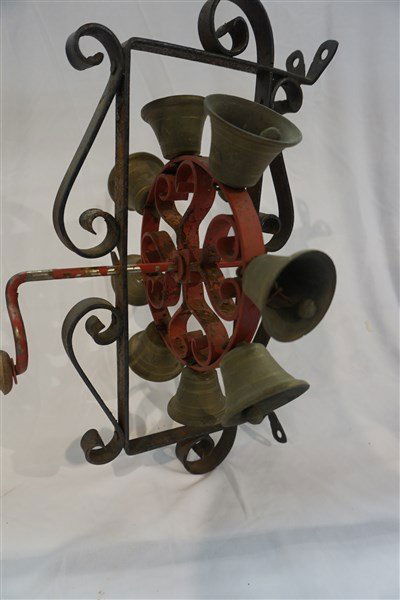 Whimsical Brass Bell and Iron Wheel Doorbell (1 of 4)