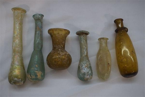 Six (6) Ancient Roman Glass Bottles (1 of 3)