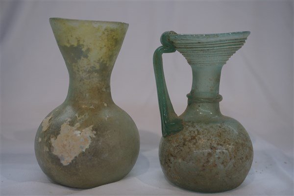 Two (2) Ancient Roman Glass Bottles, Rigaree (1 of 3)