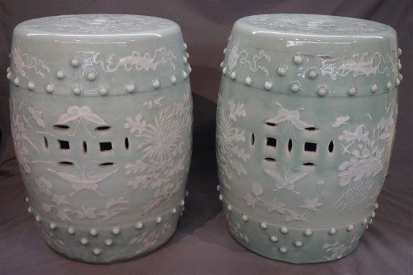 Pair of Chinese Celadon Porcelain Garden Seats (1 of 9)