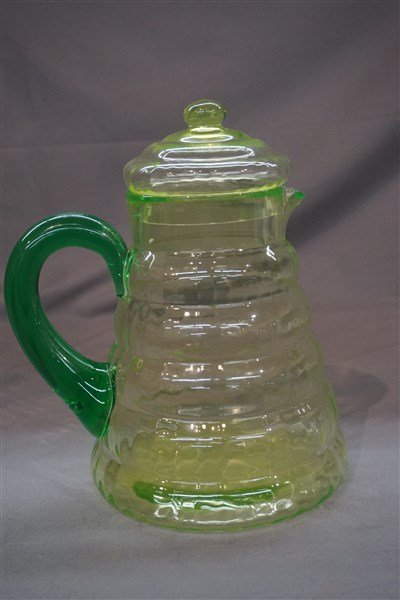 Depression Green Vaseline Glass Pitcher (1 of 4)