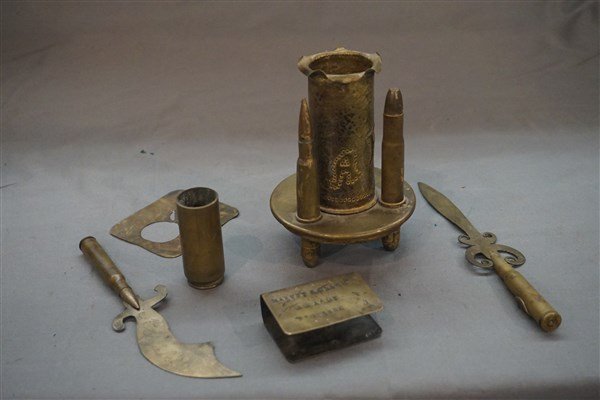Six (6) Trench Art Objects: Six (6) WW2 Trench art objects as seen in photograph preview.