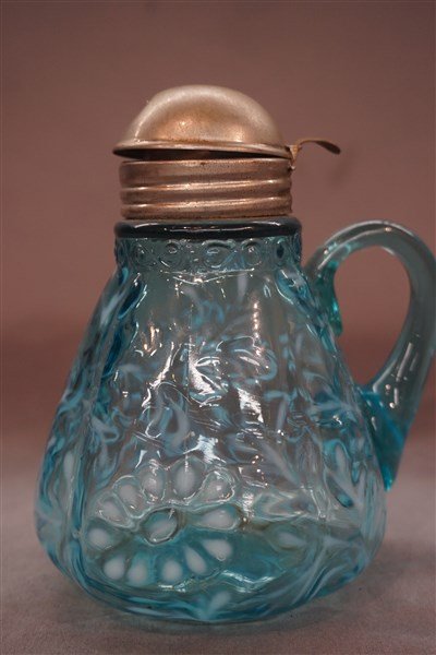 Blue Green Opalescent Victorian Glass Syrup Pitcher (1 of 5)
