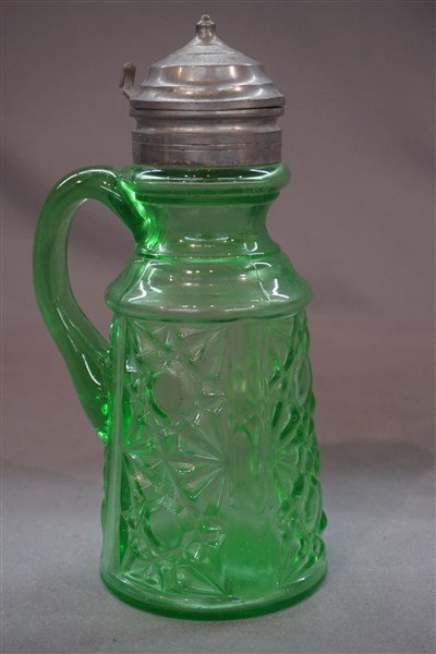 EAPG Green Color Glass Syrup Pitcher (1 of 3)