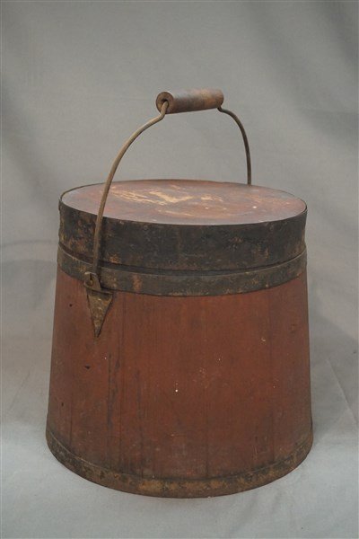 19th c. Americana  Red Painted Firkin (1 of 4)