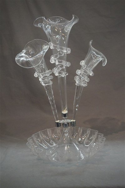 Victorian Glass Epergne with Rigaree: A Victorian glass epergne with rigaree. Late 19th C. Dimensions: 16" X 9 1/2"