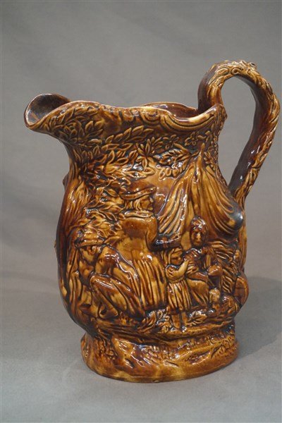 Rockingham-Type Pottery Highly Ornate Camp Pitcher (1 of 4)