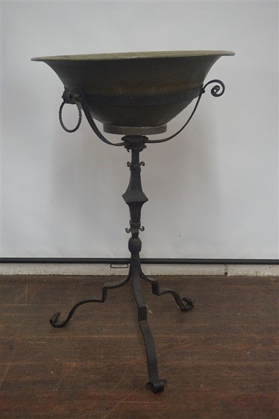 19th c. Hand Wrought Iron Plant Stand with Copper Basin (1 of 4)