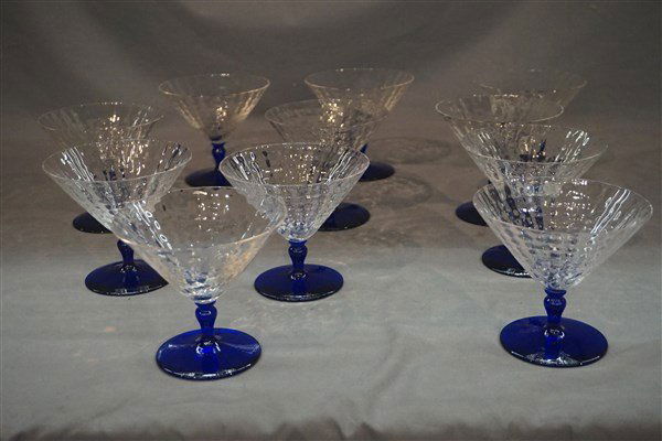 Eleven (11) Bohemian Cobalt Blue and Clear Stemware (1 of 4)