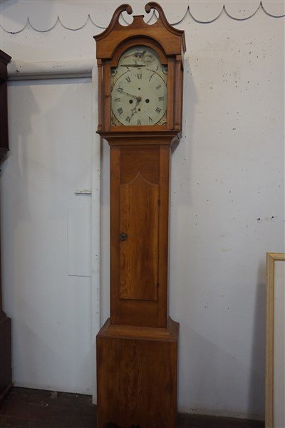 American 19th c. Pine Tall Case Clock w/ Blue Bird (1 of 6)