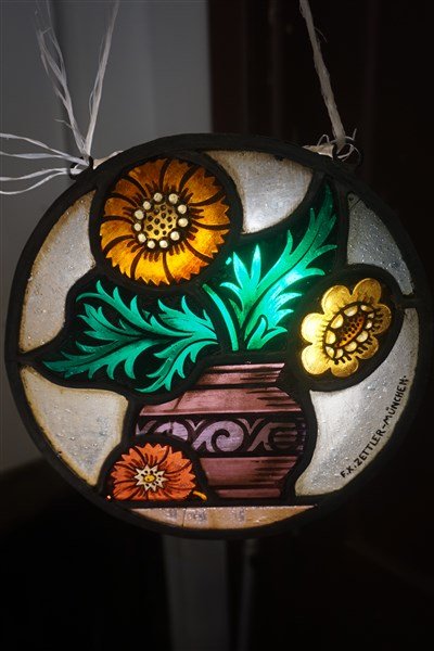 F.X. Zettler Munchen Signed Stained Glass Floral (1 of 6)