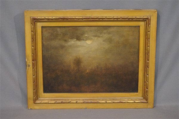 George Inness Jr. (American, 1854-1926) Moonlit: Untitled: Moonlit Landscape probably Cragsmoor, NY.Artist: George Inness Jr. (American, 1854-1926)Signed: Inness Jr. Medium: Oil on canvasboardHoused in original hardwood frame. Dimensions: 10 3/4" X