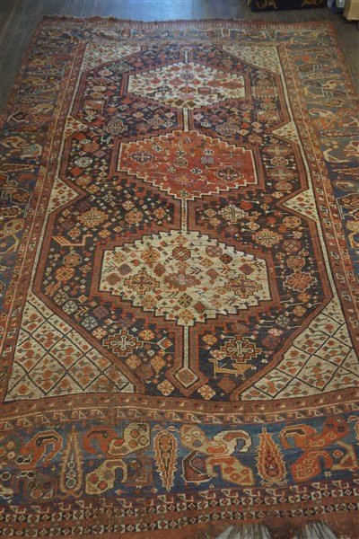Antique Kazak Throw Rug: An antique Kazak throw rug. Dimensions: 9ft X 5ft 10" Inv. 44