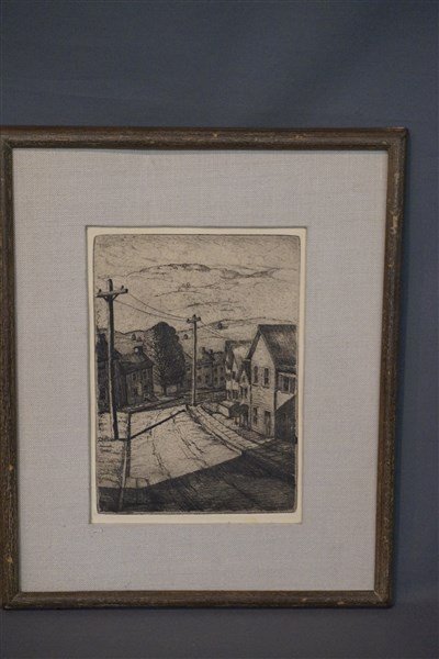 William H. MacReady Etching Rondout St. Kingston, NY: Rondout St. Kingston, NY William H. MacReady (1898-1956) Woodstock, NY Artist. Etching Dimensions: 7 1/4" X 5" Inv. 79
