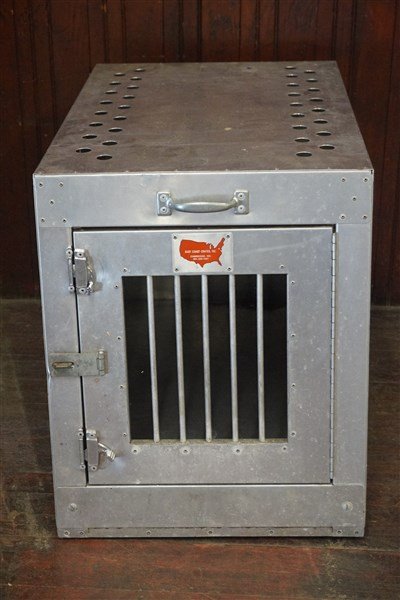 Aluminum Dog Crate: Aluminum Dog Crate. Mfg. By East Coast Crates Inc. Dimensions: 30" X 20" X 24"
