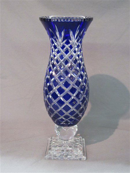 Bohemian Cobalt Blue Cut To Clear Vase (1 of 3)