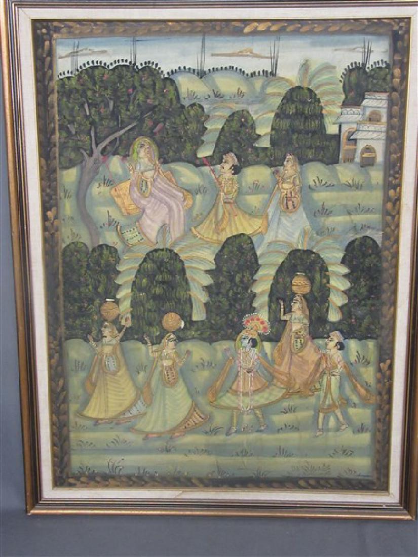 India Indo Persian Mughal Paintings on Silk: An Indo, Persian or India region painting on silk fabric. Early 20th century. Dimensions: 29" X 21"