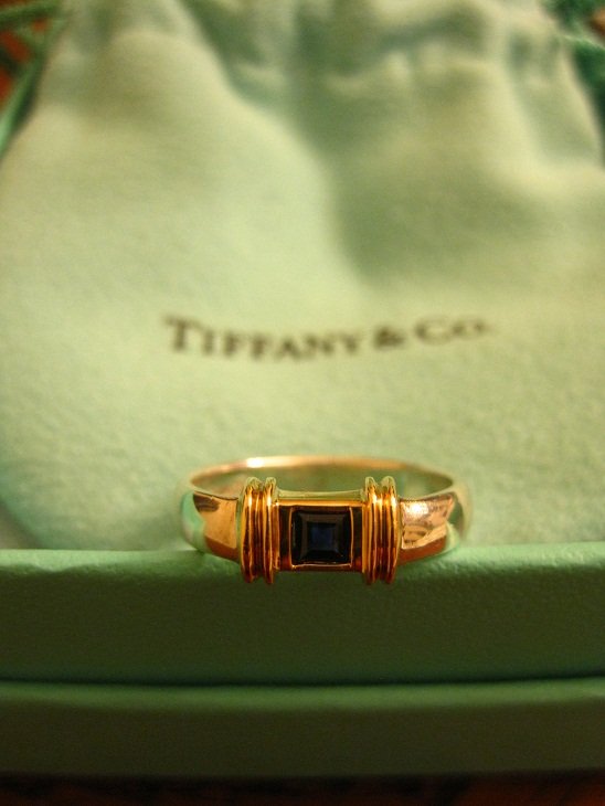 Tiffany & Co Vintage Sterling Silver & 14k Yellow Gold: Vintage Tiffany & Co Sterling Silver & 14K Gold Sapphire Ring in a size 5.75Comes with Tiffany & Co pouch and box.