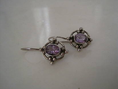 Vintage Sterling Silver Amethyst Dangle Earrings: Pre-owned Vintage Sterling Silver Amethyst Dangle Earrings