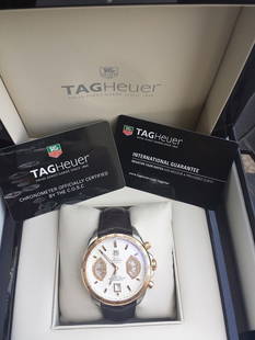 Tag Heuer Grand Carrera 18k/Stainless Steel Watch: Tag Heuer Mens Grand Carrera Calibre watch. Chronograph Feature with Rotating Sub-dials. Self-Winding Automatic Chronometer Movement. Calibre 17 RS Swiss Made. Sapphire Crystal Exhibition Back.