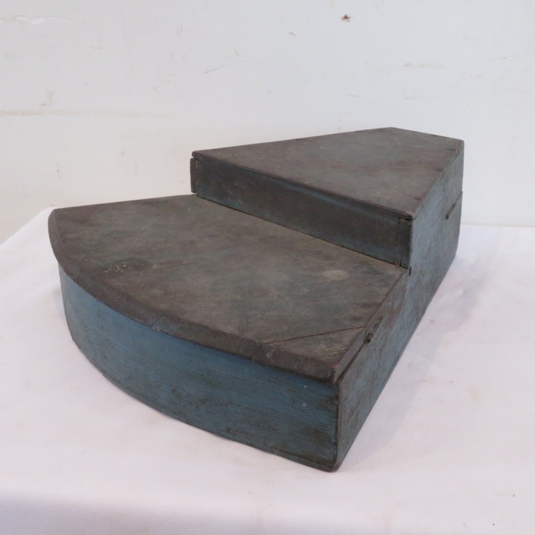 Early wood marine sextant storage box: Early wood marine sextant storage box in old blue painted surface, square nail construction with lock (no key), 4" x 14" x 13"