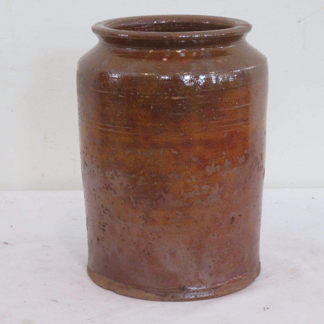 Early redware jar with manganese glaze: Early redware jar with manganese glaze, 8.25" x 6.5"