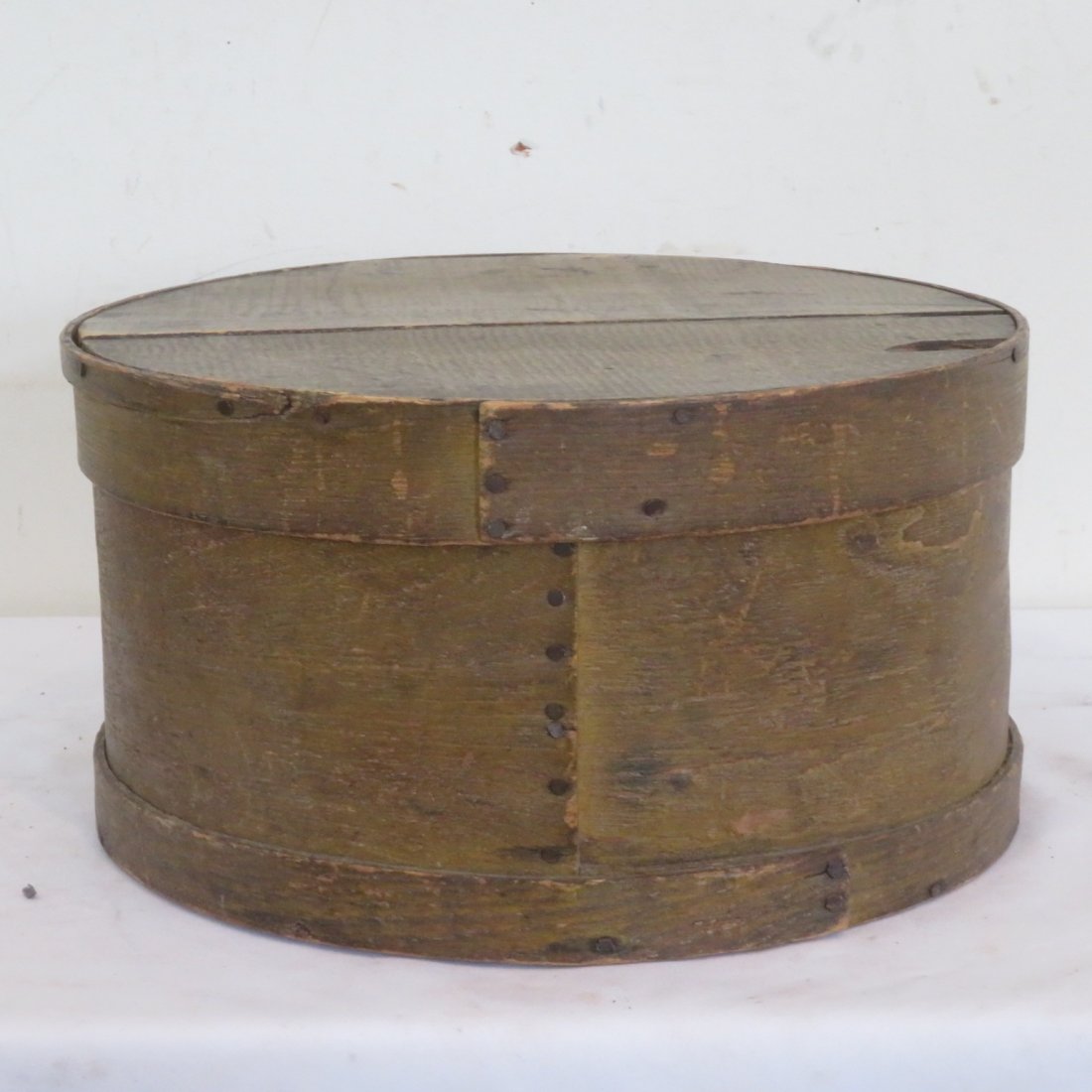 Old cheese box in mustard paint: Old cheese box in mustard paint, 6.5" x 12"