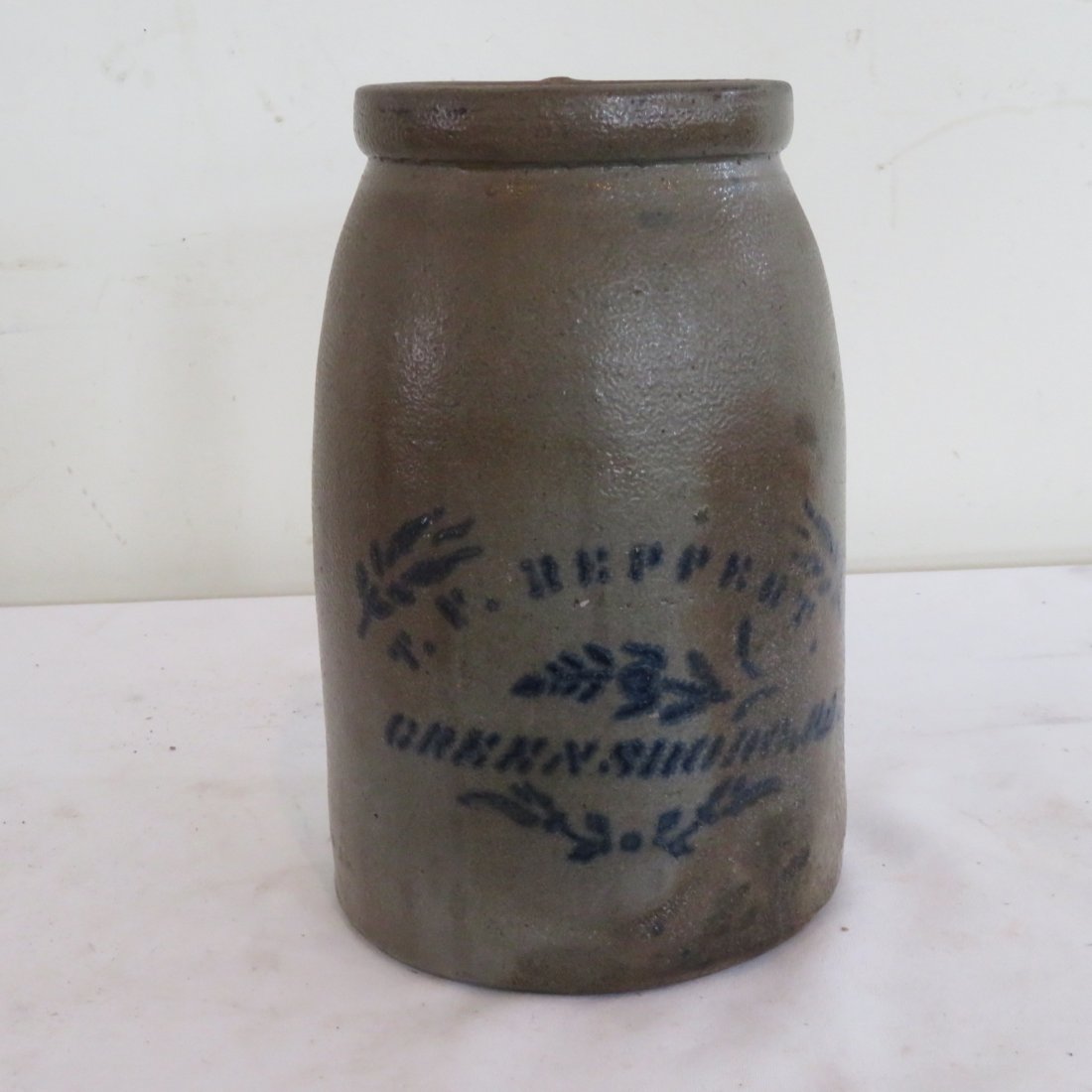 1 gal stoneware wax sealer signed: 1 gal stoneware wax sealer signed T.F. Reppert, Greensboro, PA, 10" x 6.25"
