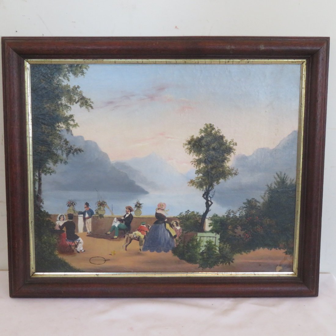 Oil on canvas Hudson River Valley school painting: Oil on canvas Hudson River Valley school painting, old if not original walnut 2" frame, back of canvas signed Troy, NY, 16" x 20"