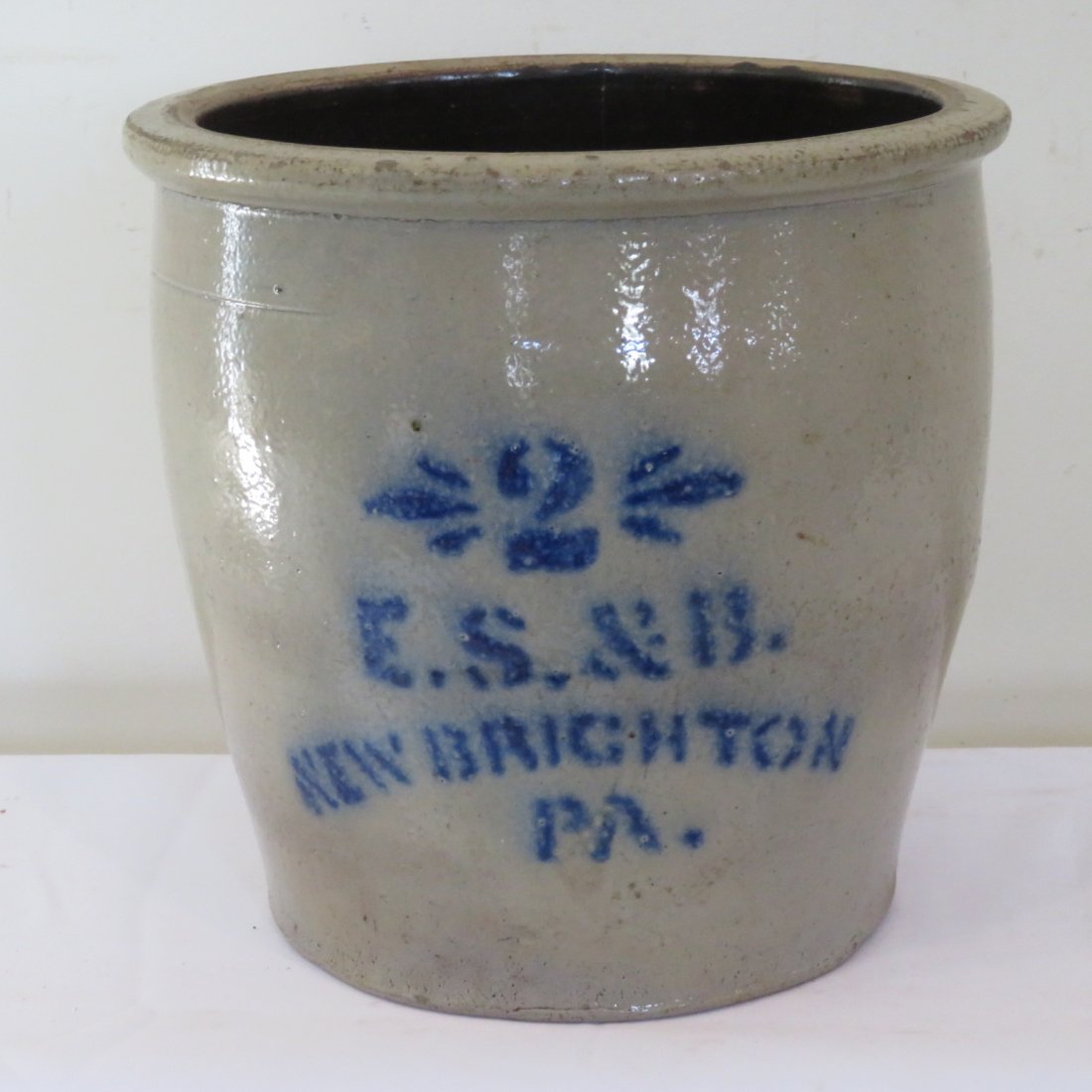 2 gal. stoneware jar, signed E.S. & B., New Brighton PA (1 of 4)