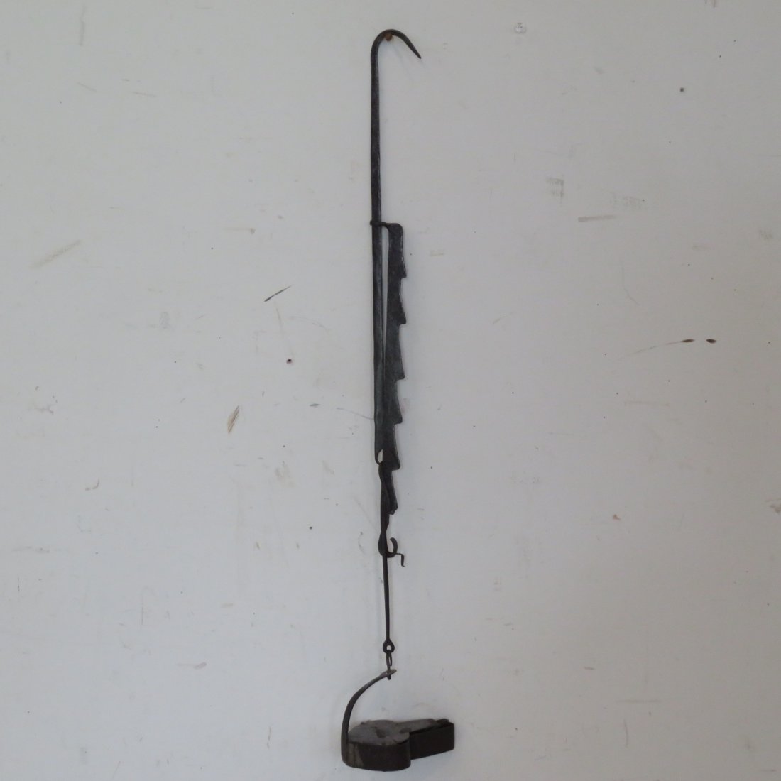 Early Betty lamp with wrought adj. lighting trammel (1 of 4)