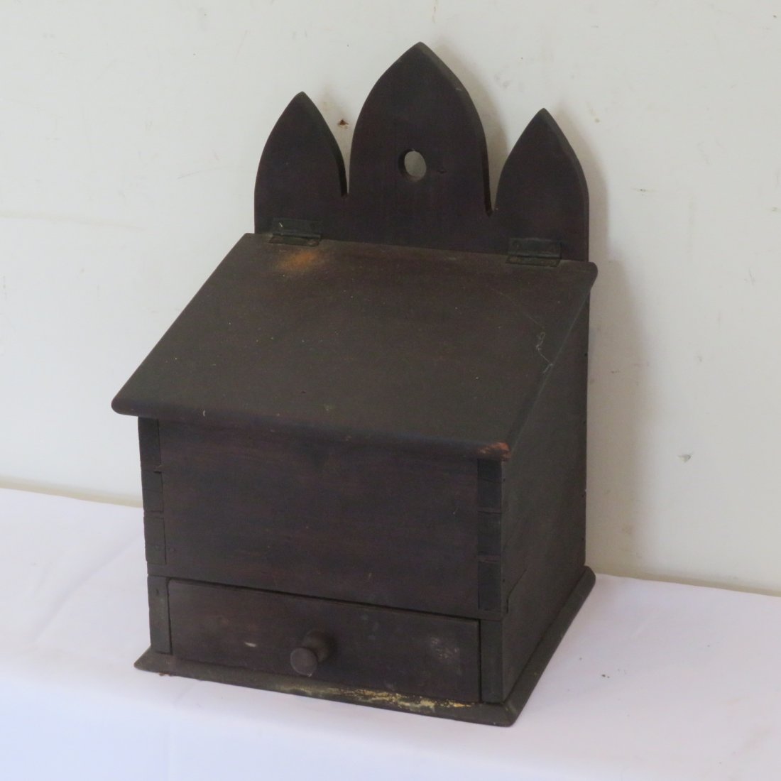 Wooden hanging salt box in old surface (1 of 6)