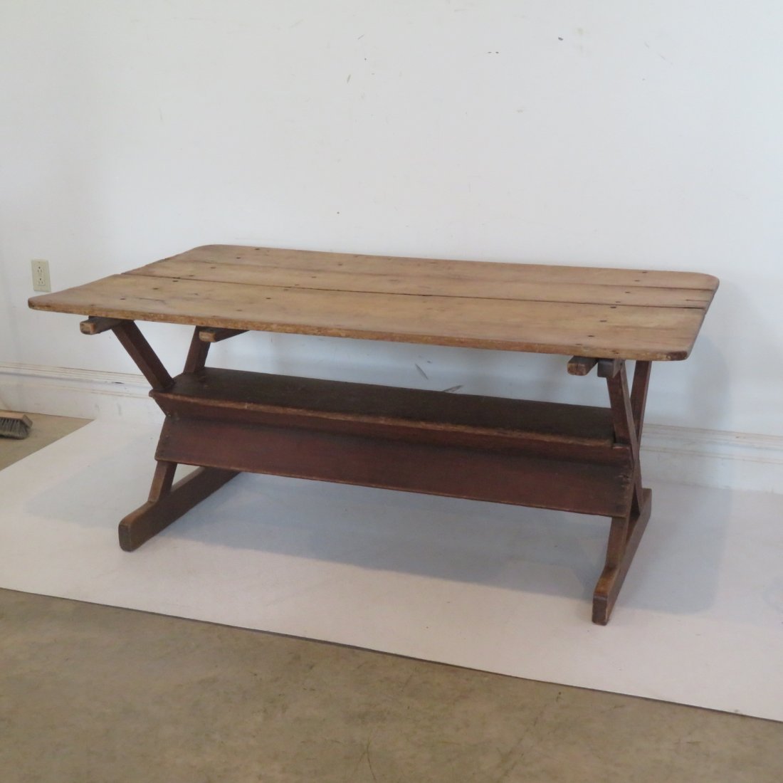 Early sawbuck hutch table in old red paint (1 of 7)