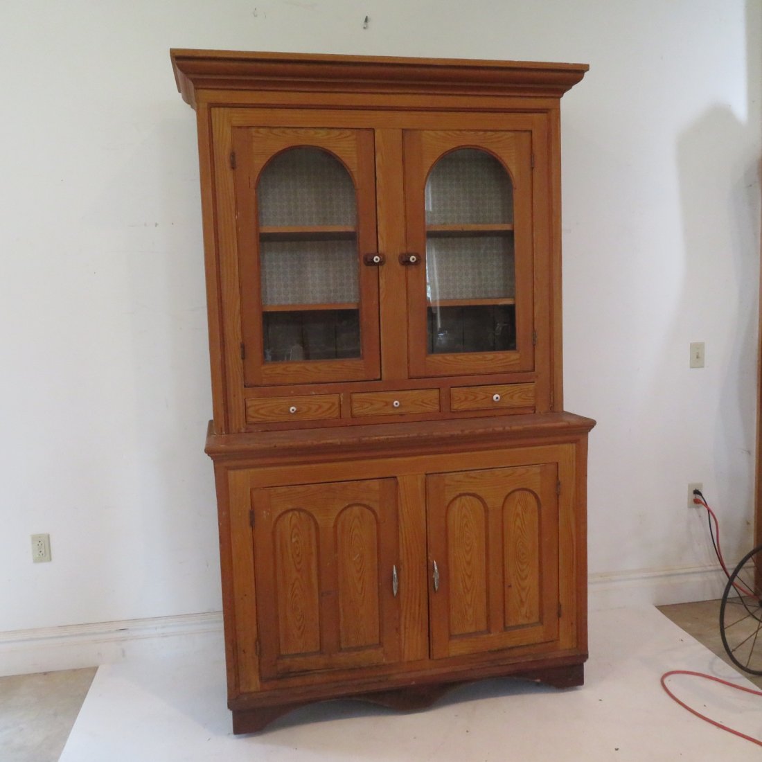 Poplar 2 pc step back cupboard in original grain paint (1 of 9)