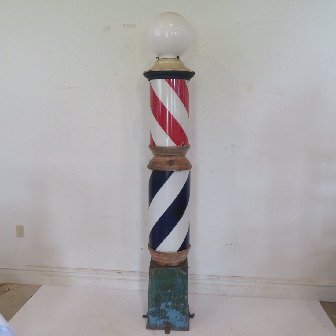 Large metal/porcelain barber pole (1 of 9)