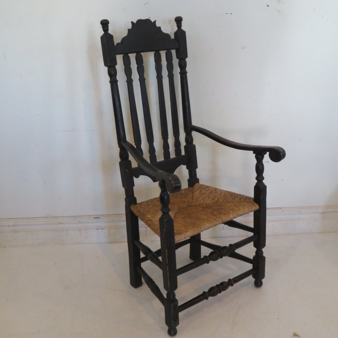18th century bannister back arm chair with rush seat (1 of 5)
