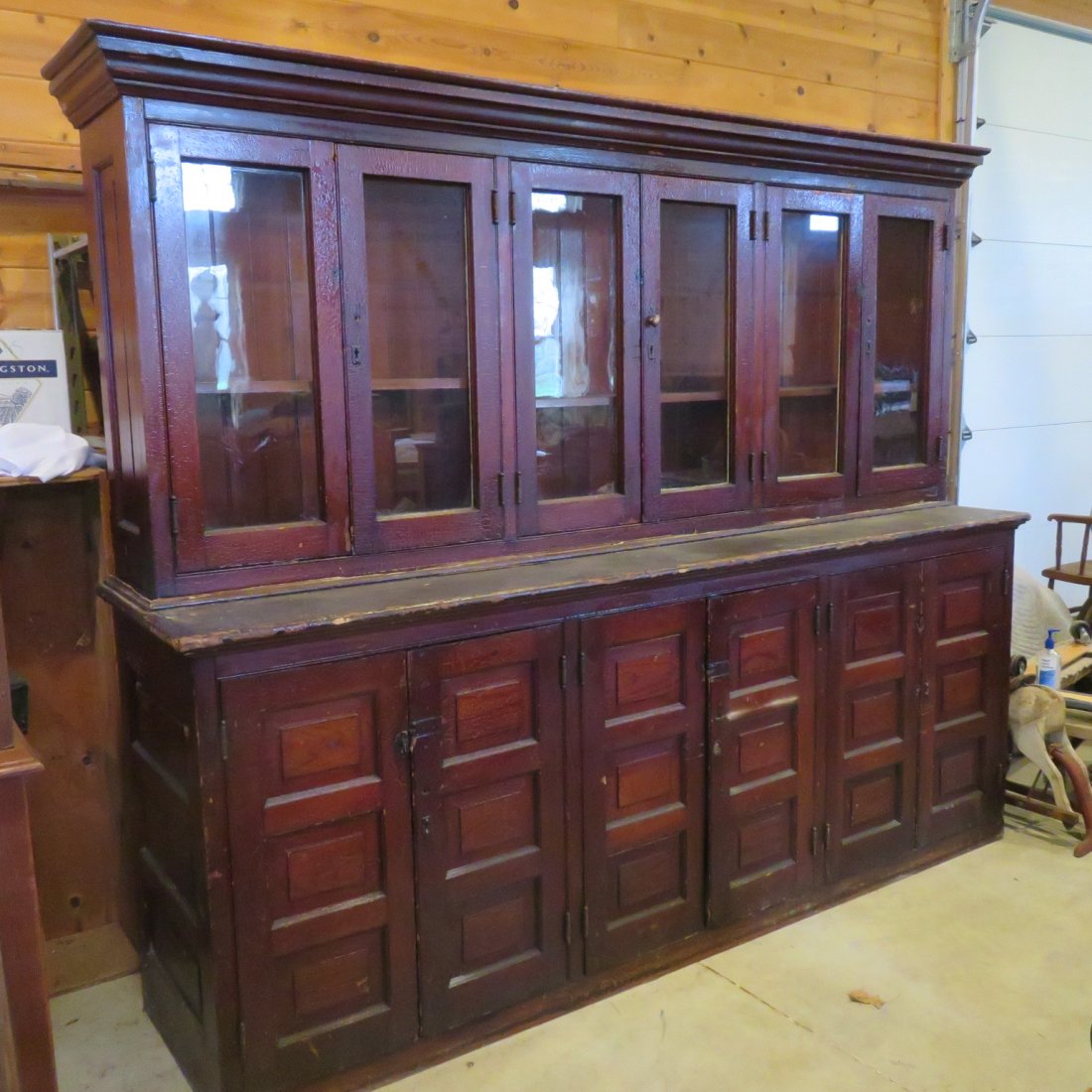 Large Old Store 2 pc. pine step back cupboard (1 of 6)