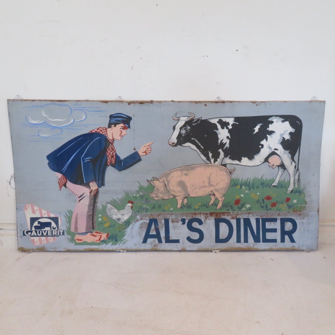 Large Dutch tin sign for Gauverit Fertilizer repurposed (1 of 7)