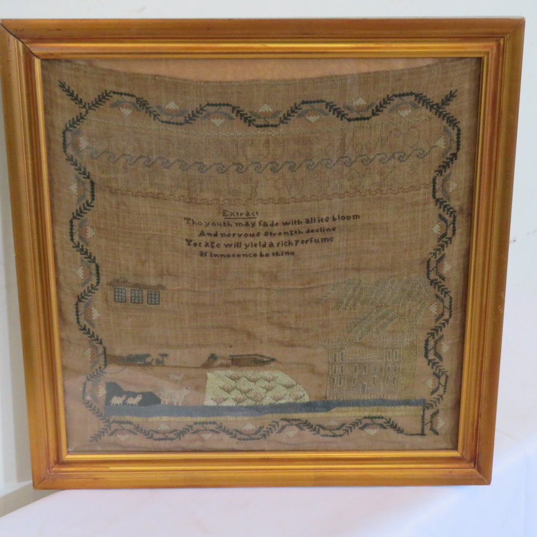 Early hand stitched schoolgirl sampler (1 of 6)