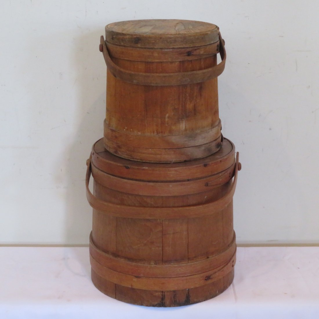 2 natural surface firkins with wood handles & lids (1 of 7)