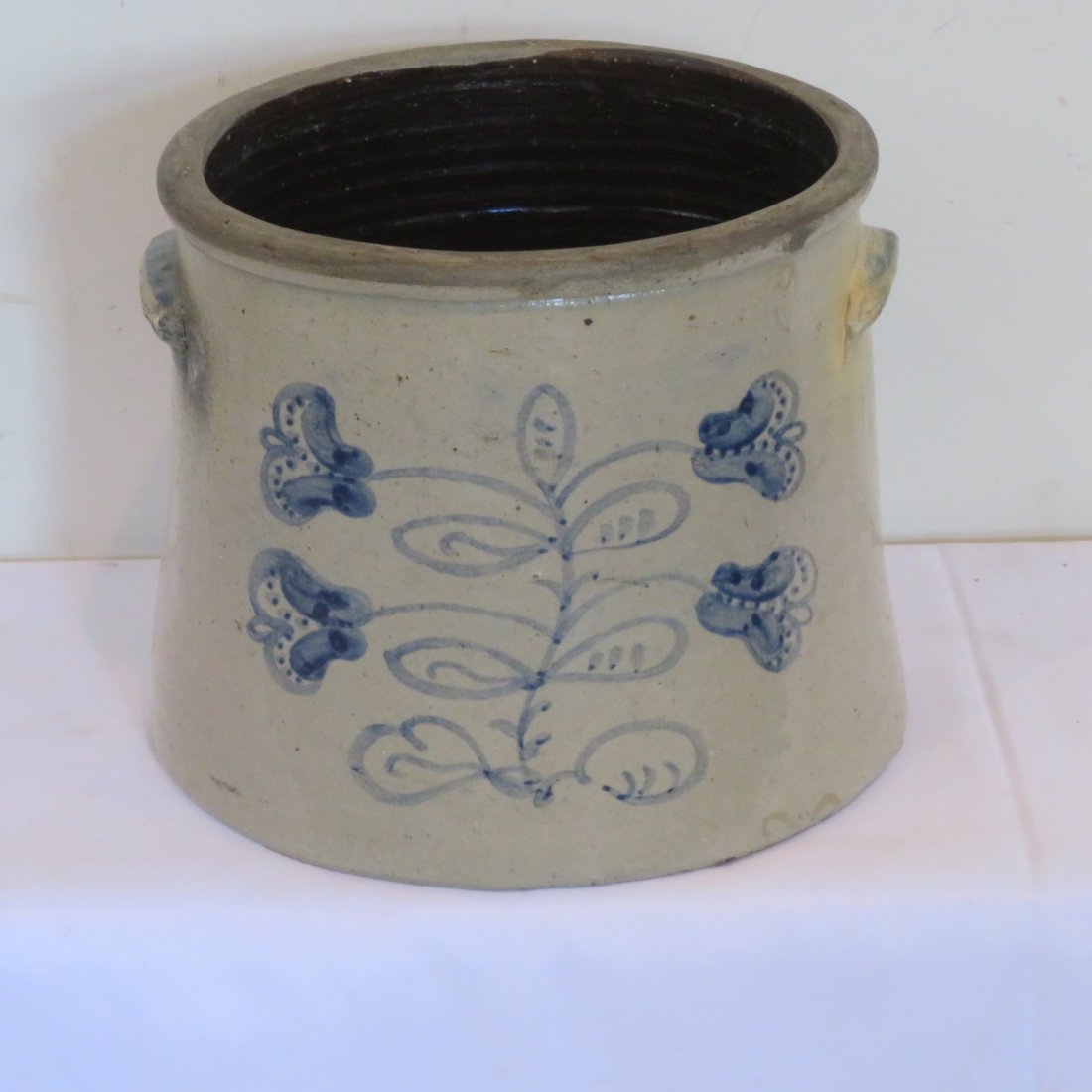 2 gal stoneware double handle jar with blue poppies (1 of 4)