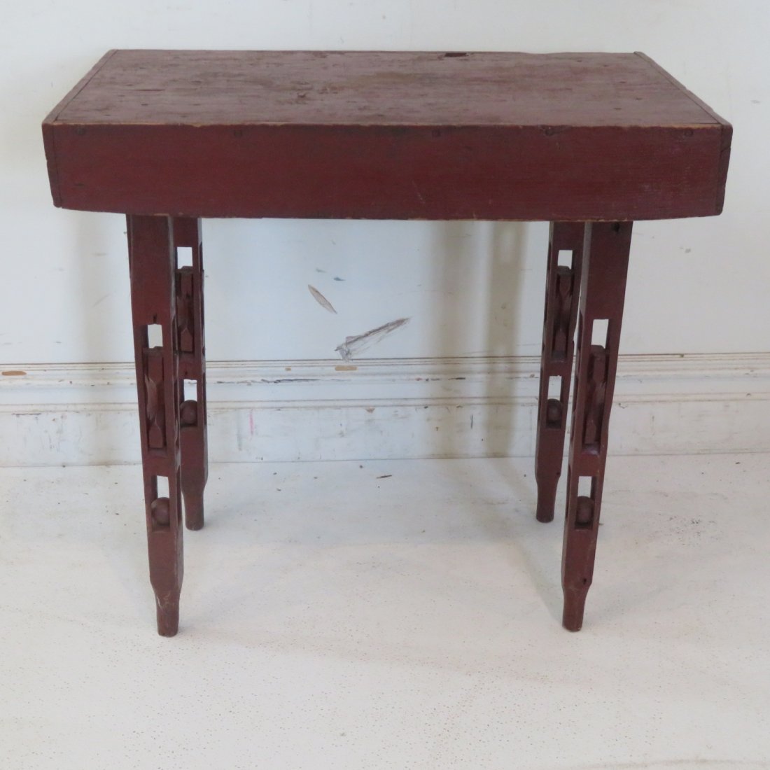Folk art table in old red paint (1 of 8)
