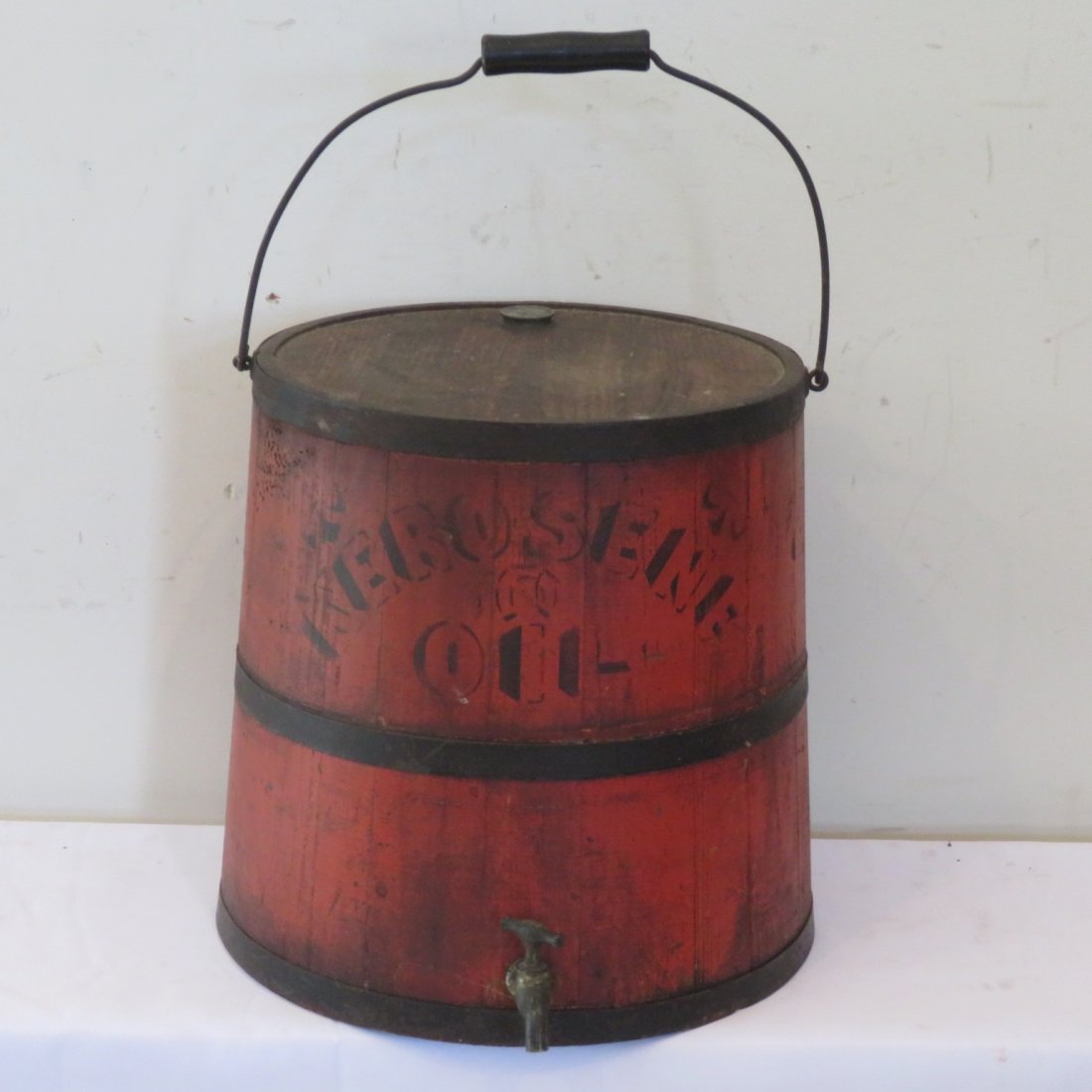 Wood kerosene keg in old red paint with black stencil (1 of 6)