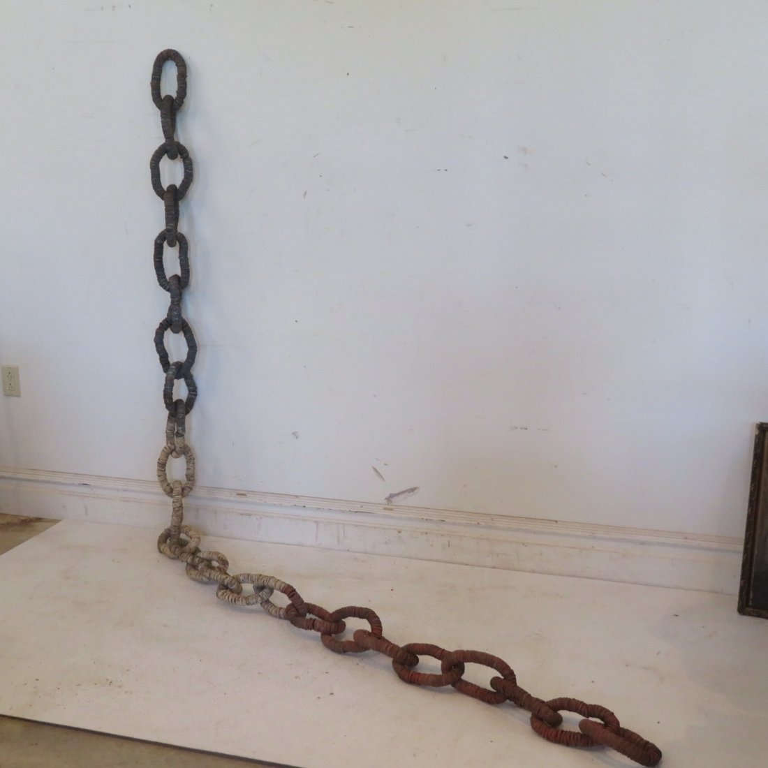 Folk art bottle cap chain in red, white, and blue paint (1 of 3)