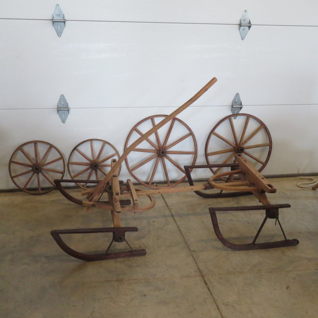 Early child's goat wagon with skis, spoke wheels no bed (1 of 7)