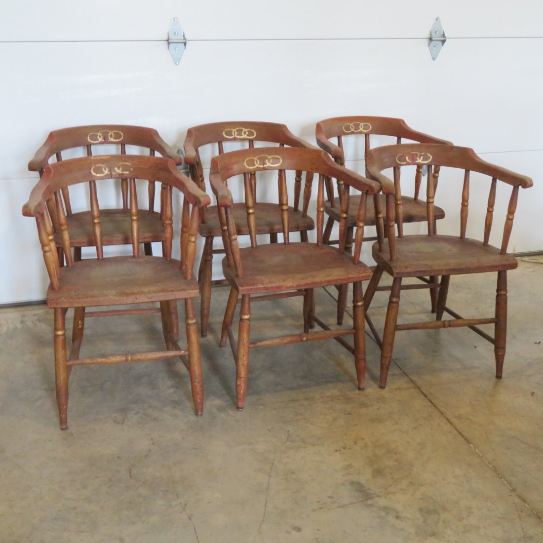 Set of 6 Circa 1880 Captain's chairs Oddfellow lodge (1 of 7)